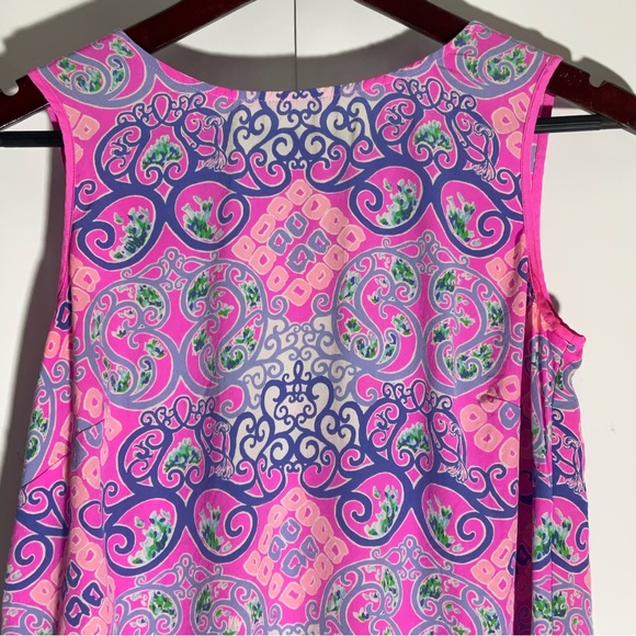 Lily Pulitzer Behind the Gates Iona Shell Top Silk Button Back Pink Purple Sz XS - Picture 3 of 16